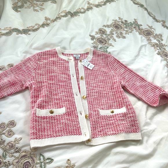 J. Crew Factory Pink and White Cardigan - Picture 2 of 6